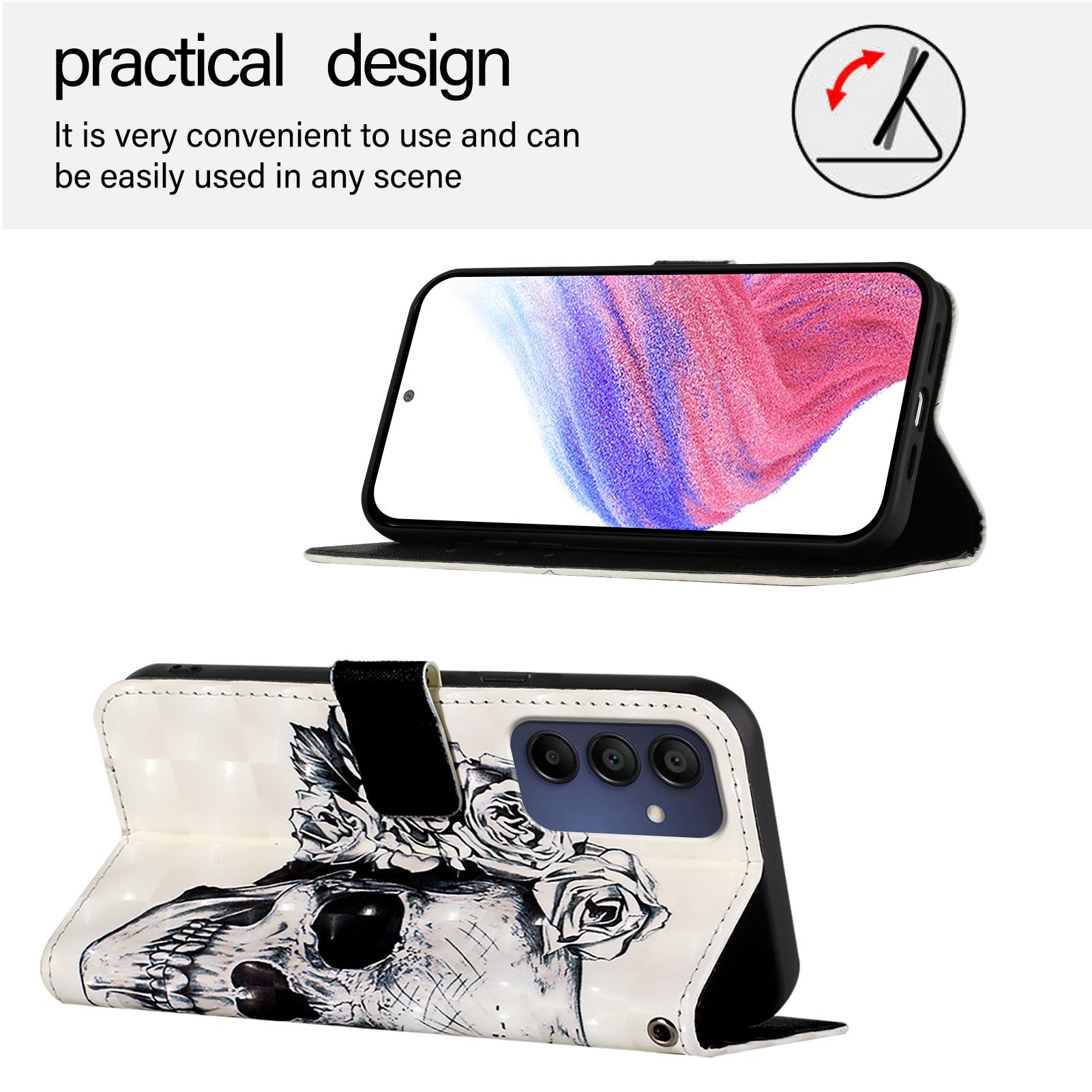 For Samsung Galaxy A16 5G / A16 4G Leather Case YB Pattern Printing Leather Series-2 Pattern Printing Wallet Stand Cover - Skull For Samsung Galaxy A16 5G / A16 4G Leather Case YB Pattern Printing Leather Series-2 Pattern Printing Wallet Stand Cover - Skull